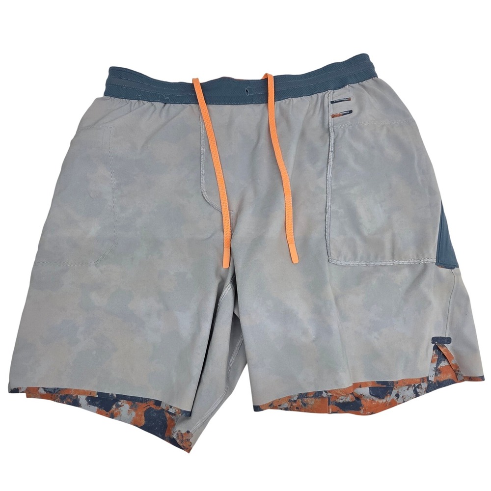 Lululemon Mens Camo Athletic Shorts Orange Blue Mesh Pocket LM7B06S Size M - Picture 7 of 11